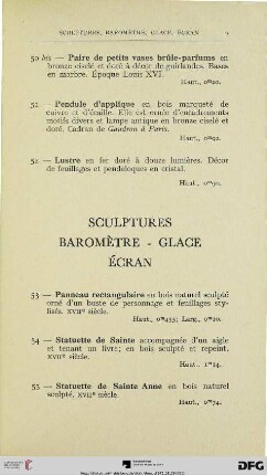 Sculptures – Baromètre – Glace – Écran (Nr. 53-79)