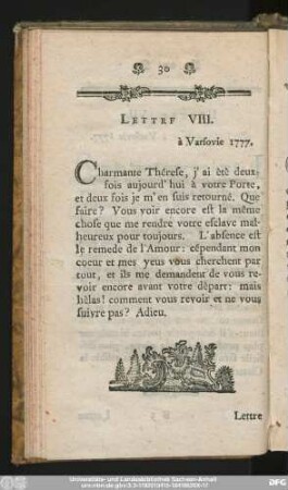 Lettrf VIII. à Varsovie 1777.