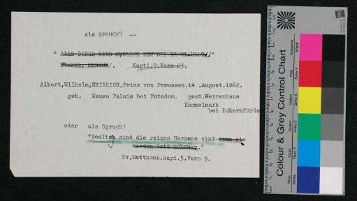 Maschinenschriftliche Notizen über Verse/Sprüche, o.D.