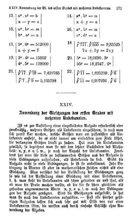 XXIV. Anwendungen der Gleichungen des 1. Grades mit mehreren Unbekannten.