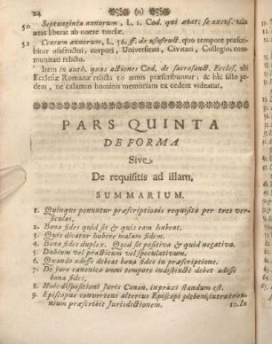 Pars Quinta De Forma Sive De requisitis ad illam. Summarium.