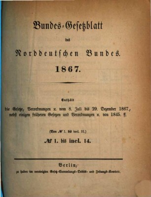 Bundes-Gesetzblatt des Norddeutschen Bundes, 1867