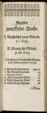 Register zum Gebet-Buche.