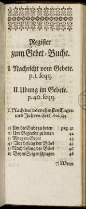Register zum Gebet-Buche.