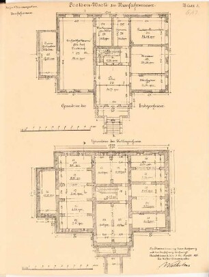 Leuchtturm, Maschinengebäude und Lotsenwachgebäude auf dem Lotsenberg, Danzig-Neufahrwasser: Lotsenwarte: Grundrisse 1:100