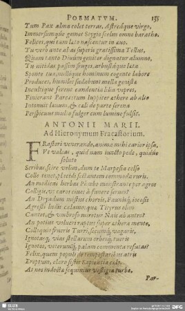 Antonii Marii. Ad Hieronymum Fracastorium