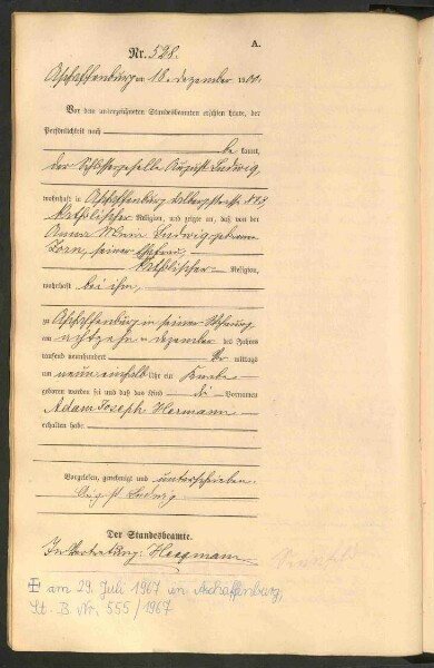 Standesamtsbuch der Stadt Aschaffenburg: Geburten 365/1900 - 184/1901