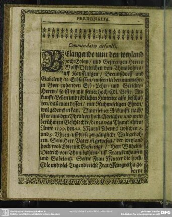 Lebenslauf : Personalia, Commendatio defuncti
