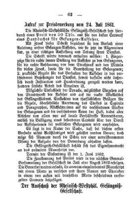 Aufruf zur Preisbewerbung vom 24. Juli 1861.