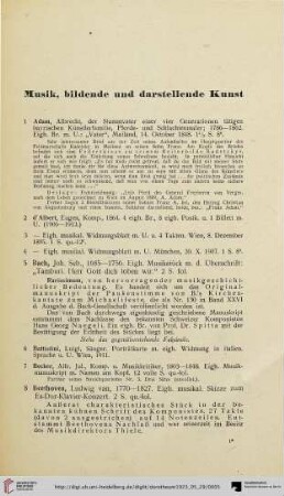 Musik, bildende und darstellende Kunst (Nr. 1-180)