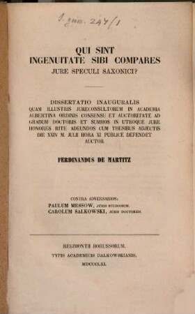 Qui sint ingenuitate sibi compares jure speculi Saxonici?