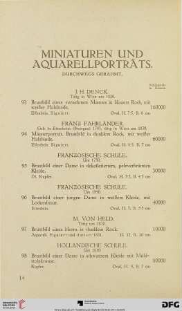Miniaturen und Aquarellporträts, durchwegs gerahmt (Nr. 93 - 115)