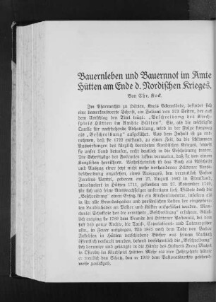 Bauernleben und Bauernnot im Amte Hütten am Ende d. Nordischen Krieges.