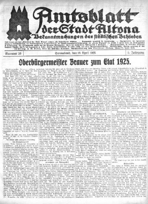Nummer 16 : Sonnabend, den 18. April 1925