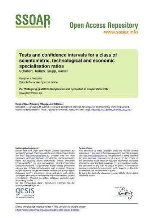 Tests and confidence intervals for a class of scientometric, technological and economic specialisation ratios