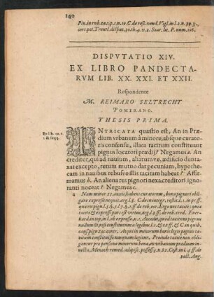 Disputatio XIV. Ex Libro Pandectarum Lib. XX. XXI. ET XXII.