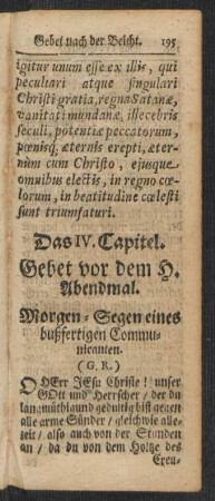Das IV. Capitel. Gebet vor dem H. Abendmal.