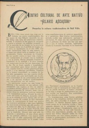 Centro Cultural de Arte Nativo "Hilario Ascasubi" : Propulsa la cultura tradicionalista de Bell Ville