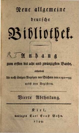 Neue allgemeine deutsche Bibliothek. 1/28,4. 1792/95 (1799)