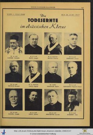 Die Todesernte im elsässischen Klerus.