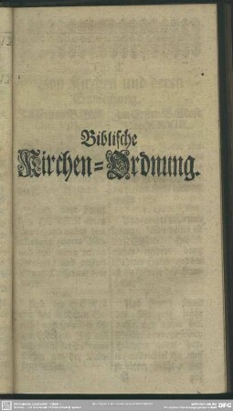 Biblische Kirchen-Ordnung