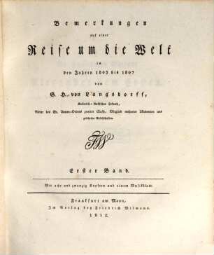 Bemerkungen auf einer Reise um die Welt in den Jahren 1803 bis 1807, 1
