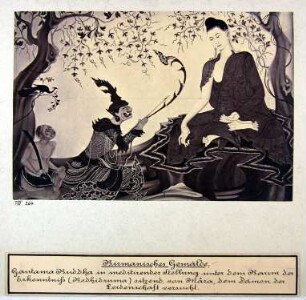 Birmanisches Gemälde: Gautama Buddha in sitzender Haltung