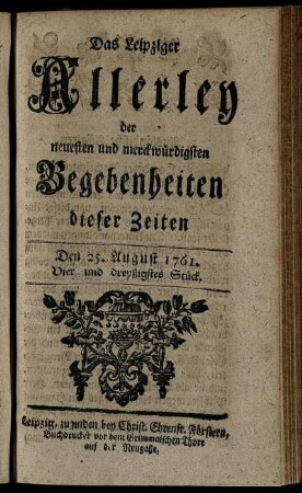 Den 25. August 1761. Vier und dreyßigstes Stück.