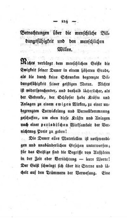 Betrachtungen über die menschliche Bildungsfähigkeit und den menschlichen Willen