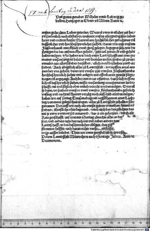Von gottes genaden Wilhelm unnd Ludwig gebrüder, Hertzogen in Obern un[d] Nidern Bairn [et]c. [U]nnsern grus zuvor ... haben wir ... ainen Landtag von merer gelegenhait wegen alhie zu Landßhut zuhallten fürgenomen ...