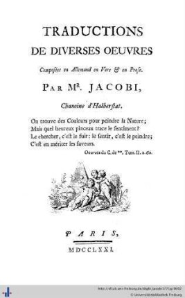 Traductions de diverses oeuvres composées en Allemand en vers et en prose