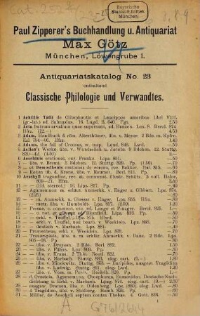 Antiquariats-Katalog. 23. [ca. 1895]