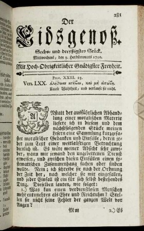 Sechs- und dreyßigstes Stück. Mittwochens, den 9. Herbstmonats 1750.