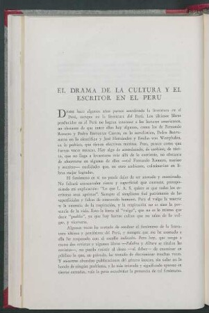 El drama de la cultura y el escritor en El Perú