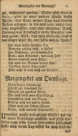 Morgengebet am Dienstage