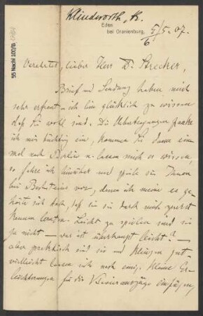 Brief an Ludwig Strecker  und B. Schott's Söhne : 05.05.1907