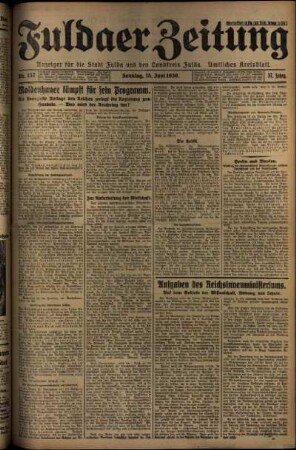 Erste Ausgabe vom Sonntag, den 15. Juni 1930.