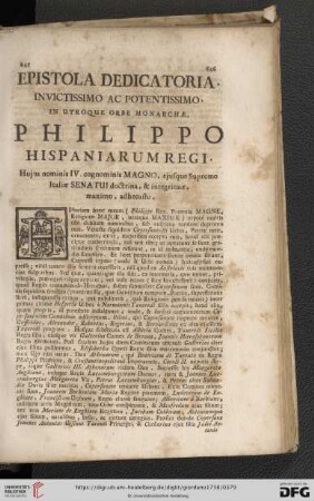 Epistola dedicatoria, Philippo Hispaniarum Regi
