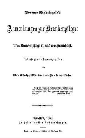 Florence Nightingale's Anmerkungen zur Krankenpflege