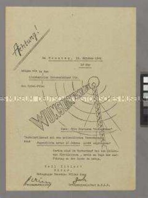 Hektografiertes Programmblatt zur Aufführung des Filmes "Wunschkonzert"