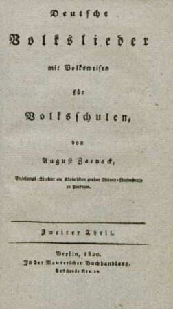 Th. 2: Deutsche Volkslieder mit Volksweisen für Volksschulen