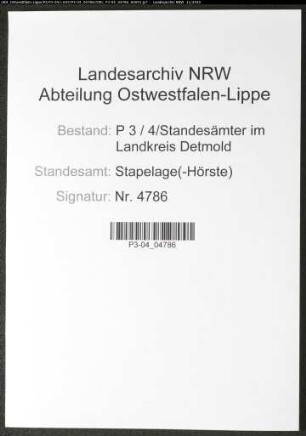 Sterberegister Standesamt Stapelage(-Hörste)