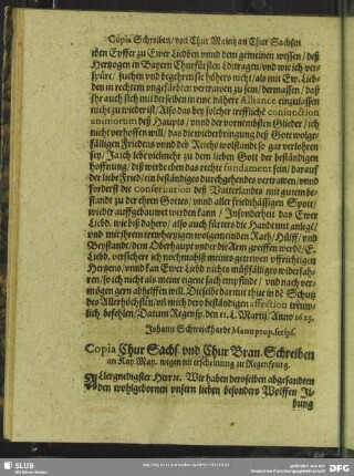 Copia Chur Sächs. und Chur Bran. Schreiben an Kay. May. wegen nit erscheinung zu Regenspurg