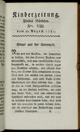 Nro. VIII. vom 20. August 1781
