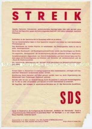 Flugblatt mit Streikaufruf des SDS gegen die Notstandsgesetze