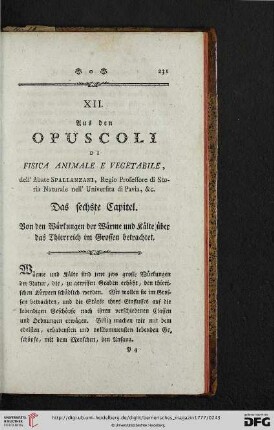 XII. Aus den opuscoli di fisica animale e vegetabile […]