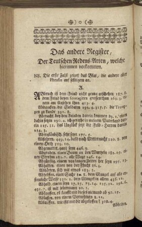 Das andere Register, Der Teutschen Redens-Arten, welche hierinnen vorkommen.