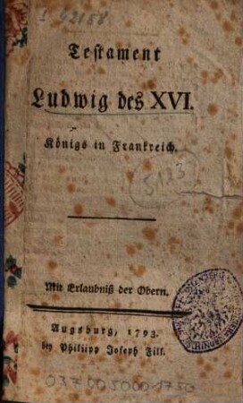 Testament Ludwig XVI., Königs in Frankreich