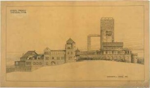 Billing, Hermann; Karlsruhe; Turmberg-Gaststätte, Erweiterung - Seitenansicht