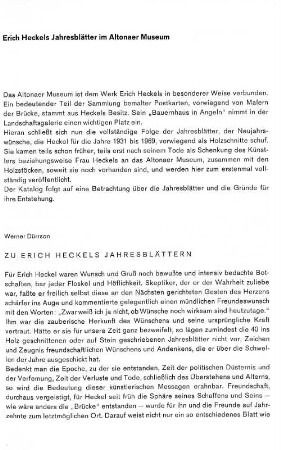 Erich Heckels Jahresblätter im Altonaer Museum